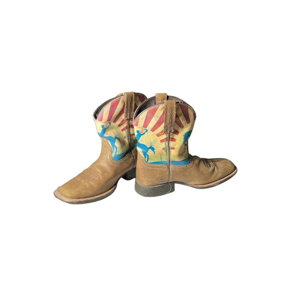 Ariat Kids Western Boots Tan Leather Desert Bronco Sun Square Toe  Sz 1.5
